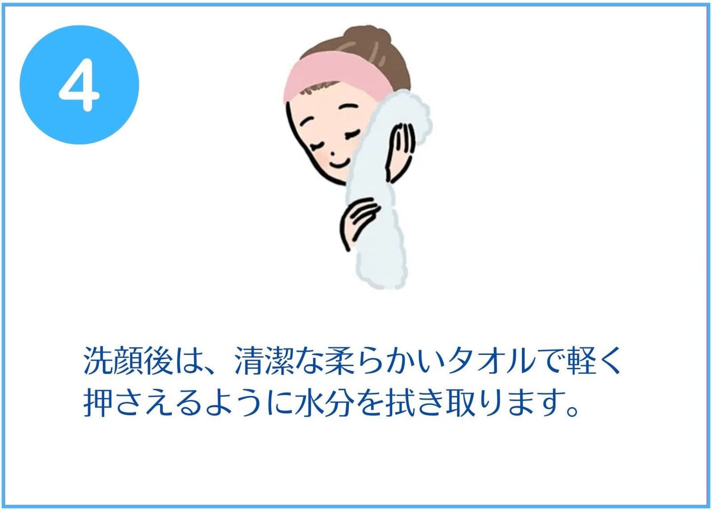 洗顔の仕方④洗顔後は柔らかいタオルで優しく押さえるように水分を拭くイラスト